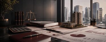 Maquete de imóvel protegida por cúpula transparente e cadeado, simbolizando patrimônio de afetação e segurança jurídica na incorporação imobiliária.